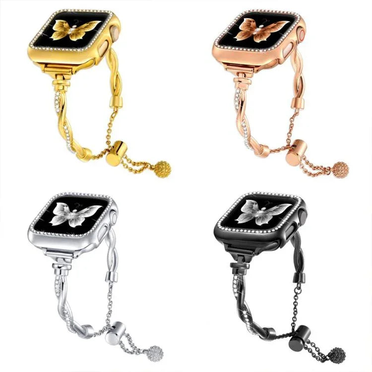 Correia de Relógio em Metal com Pulseira Torcida e Diamantes xDfind, Para Apple Watch 42 / 44 / 45 / 46 / 49mm, Para Apple Watch 38 / 40 / 41 / S10 42mm