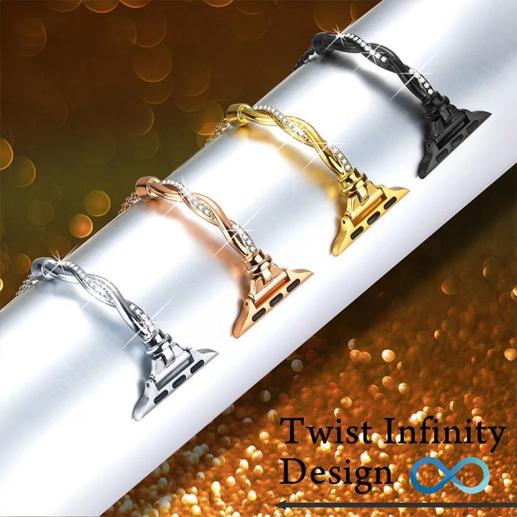 Correia de Relógio em Metal com Pulseira Torcida e Diamantes xDfind, Para Apple Watch 42 / 44 / 45 / 46 / 49mm, Para Apple Watch 38 / 40 / 41 / S10 42mm