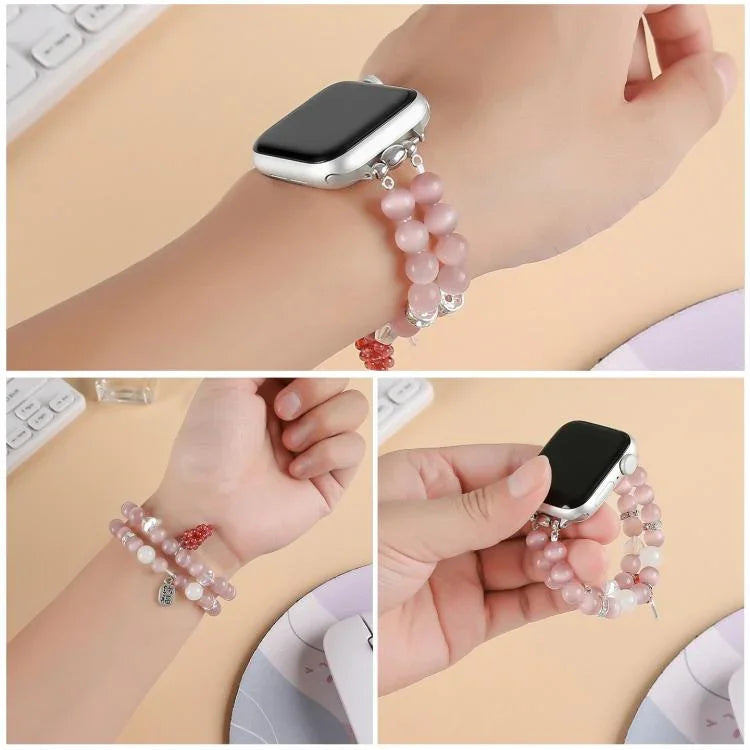 Correia de Relógio com Pulseira de Contas de Pedra Olho de Gato, Para Apple Watch 46mm / 49mm / 45mm / 44mm, Para Apple Watch 42mm / 41mm / 40mm / 38mm