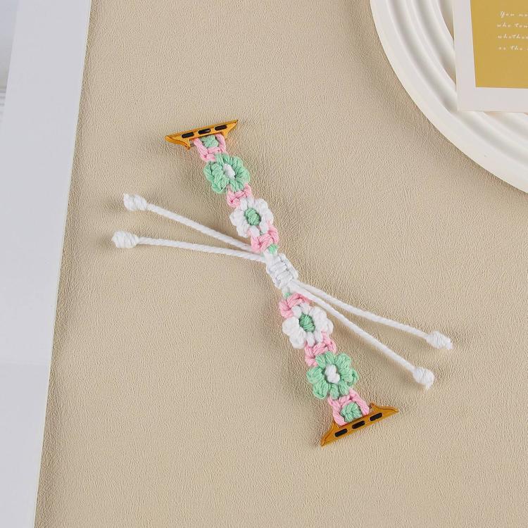 Correia de Relógio com Cordão de Cânhamo Trançado com Flores, Para Apple Watch 46mm / 49mm / 45mm / 44mm, Para Apple Watch 42mm / 41mm / 40mm / 38mm