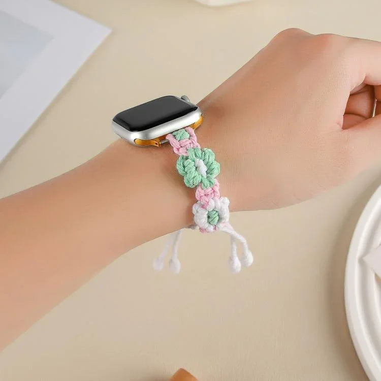 Correia de Relógio com Cordão de Cânhamo Trançado com Flores, Para Apple Watch 46mm / 49mm / 45mm / 44mm, Para Apple Watch 42mm / 41mm / 40mm / 38mm