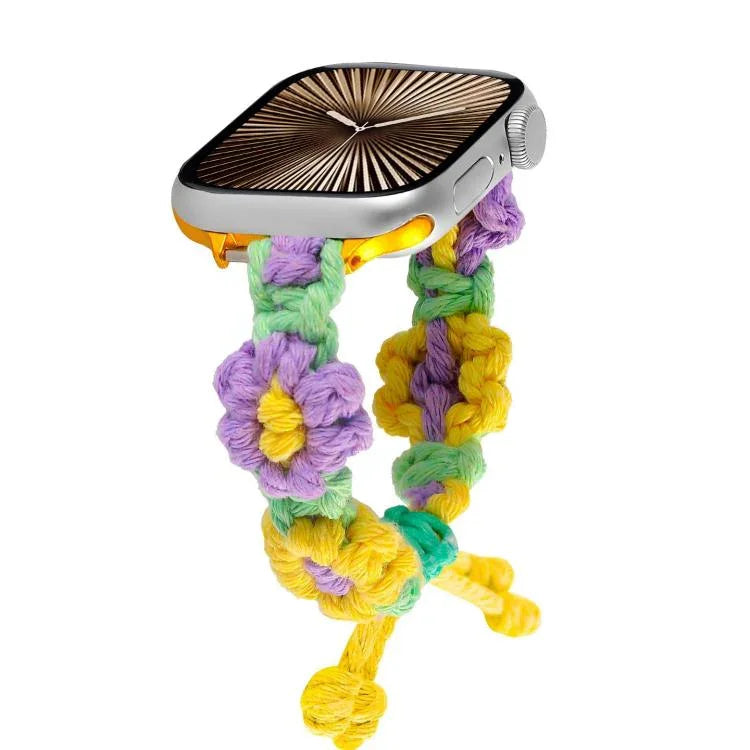Correia de Relógio com Cordão de Cânhamo Trançado com Flores, Para Apple Watch 46mm / 49mm / 45mm / 44mm, Para Apple Watch 42mm / 41mm / 40mm / 38mm