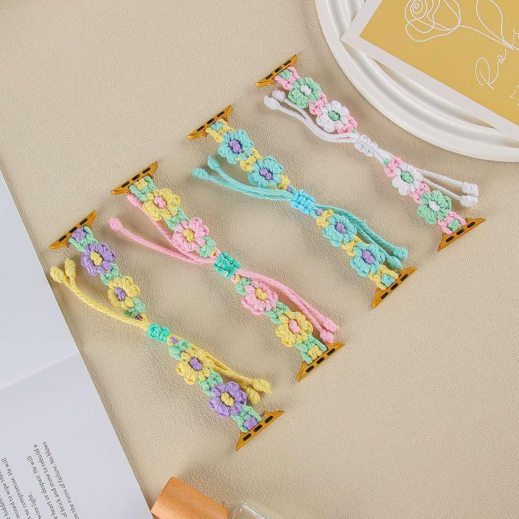 Correia de Relógio com Cordão de Cânhamo Trançado com Flores, Para Apple Watch 46mm / 49mm / 45mm / 44mm, Para Apple Watch 42mm / 41mm / 40mm / 38mm