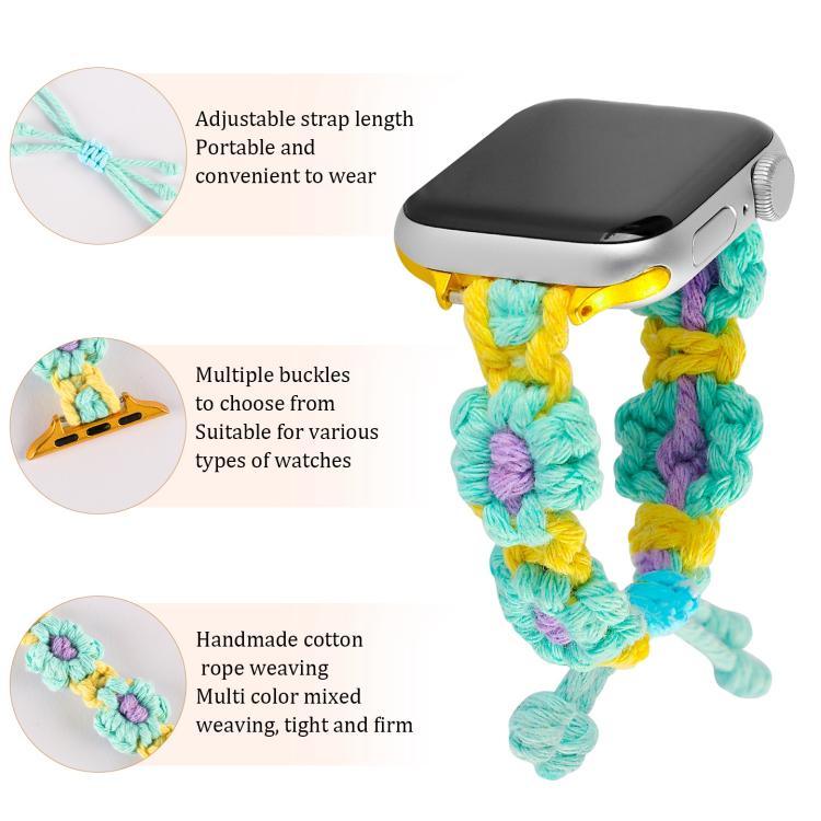 Correia de Relógio com Cordão de Cânhamo Trançado com Flores, Para Apple Watch 46mm / 49mm / 45mm / 44mm, Para Apple Watch 42mm / 41mm / 40mm / 38mm