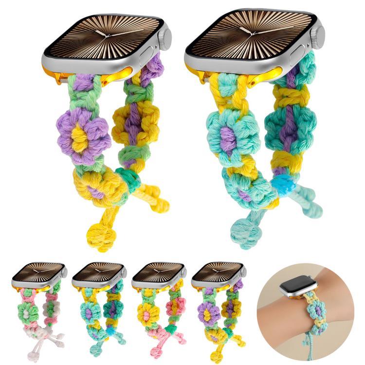 Correia de Relógio com Cordão de Cânhamo Trançado com Flores, Para Apple Watch 46mm / 49mm / 45mm / 44mm, Para Apple Watch 42mm / 41mm / 40mm / 38mm