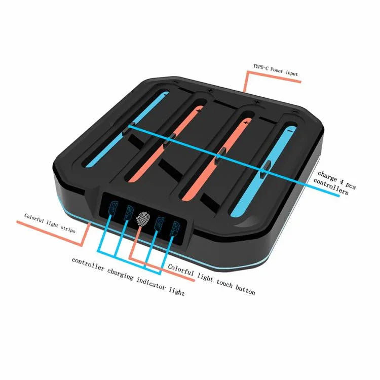Suporte de Carregamento para Comando de Jogo 4 em 1 com Luz RGB KJH NS2-026, KJH-NS2-026