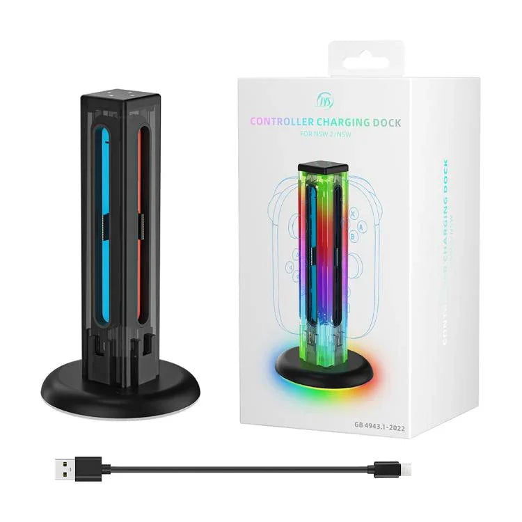 Base de Carregamento para Comando de Jogo 4 em 1 com Luz RGB JYS NS2318, Para Nintendo Switch 1 / 2, JYS-NS2318