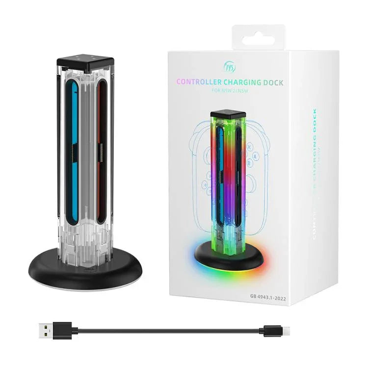 JYS NS2318 4 in 1 Game Controller Charging Dock with RGB Light, For Nintendo Switch 1 / 2, JYS-NS2318