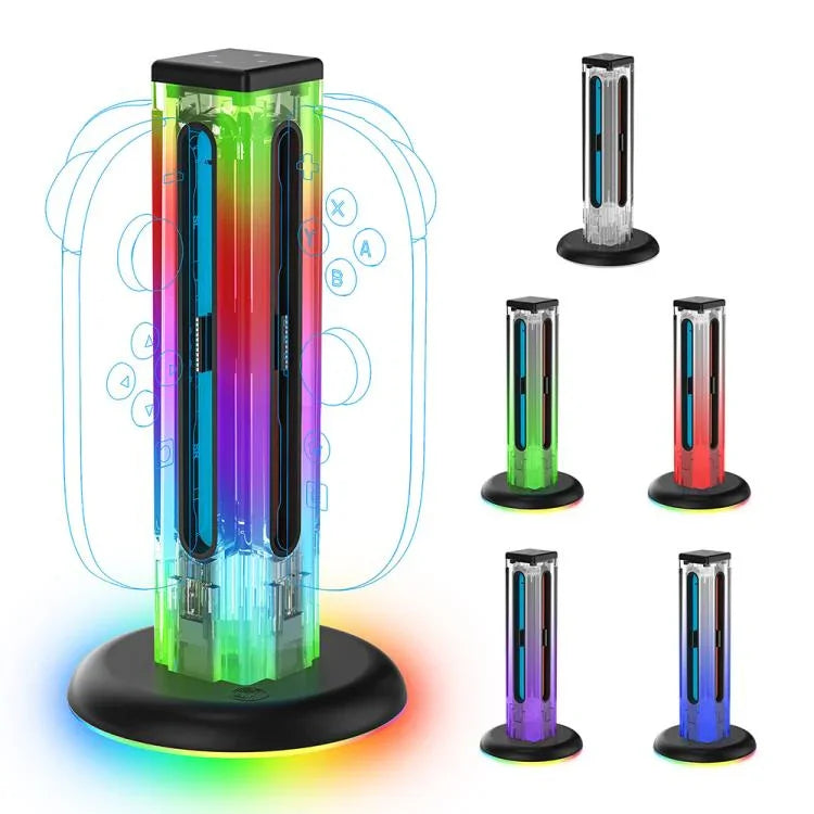 Base de Carregamento para Comando de Jogo 4 em 1 com Luz RGB JYS NS2318, Para Nintendo Switch 1 / 2, JYS-NS2318