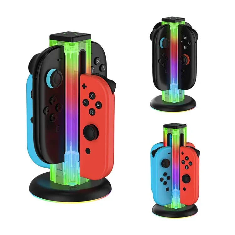 Base de Carregamento para Comando de Jogo 4 em 1 com Luz RGB JYS NS2318, Para Nintendo Switch 1 / 2, JYS-NS2318