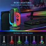 Base de Carregamento para Comando de Jogo 4 em 1 com Luz RGB JYS NS2318, Para Nintendo Switch 1 / 2, JYS-NS2318