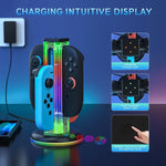 Base de Carregamento para Comando de Jogo 4 em 1 com Luz RGB JYS NS2318, Para Nintendo Switch 1 / 2, JYS-NS2318