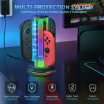 Base de Carregamento para Comando de Jogo 4 em 1 com Luz RGB JYS NS2318, Para Nintendo Switch 1 / 2, JYS-NS2318
