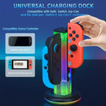 Base de Carregamento para Comando de Jogo 4 em 1 com Luz RGB JYS NS2318, Para Nintendo Switch 1 / 2, JYS-NS2318