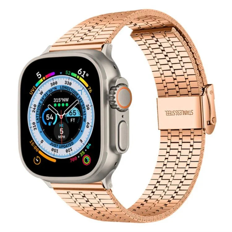 Pulseira de Relógio em Aço Inoxidável com Fivela Seven Beads xDfind, Para Apple Watch 42 / 44 / 45 / 46 / 49mm, Para Apple Watch 38 / 40 / 41 / S10 42mm