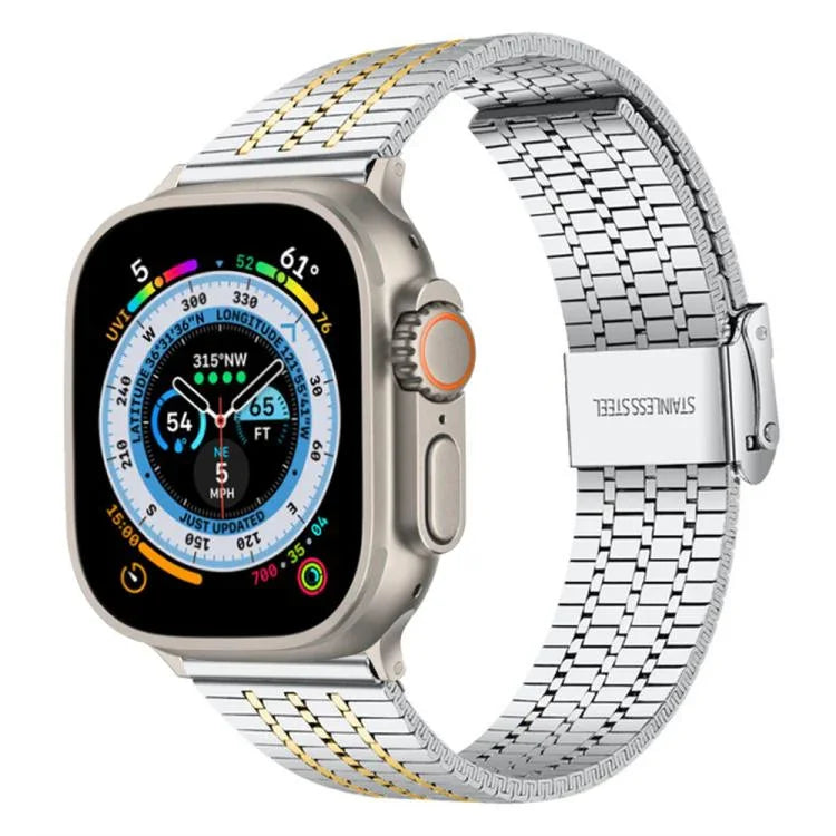 Pulseira de Relógio em Aço Inoxidável com Fivela Seven Beads xDfind, Para Apple Watch 42 / 44 / 45 / 46 / 49mm, Para Apple Watch 38 / 40 / 41 / S10 42mm