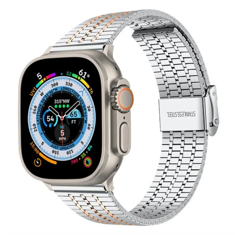 Pulseira de Relógio em Aço Inoxidável com Fivela Seven Beads xDfind, Para Apple Watch 42 / 44 / 45 / 46 / 49mm, Para Apple Watch 38 / 40 / 41 / S10 42mm