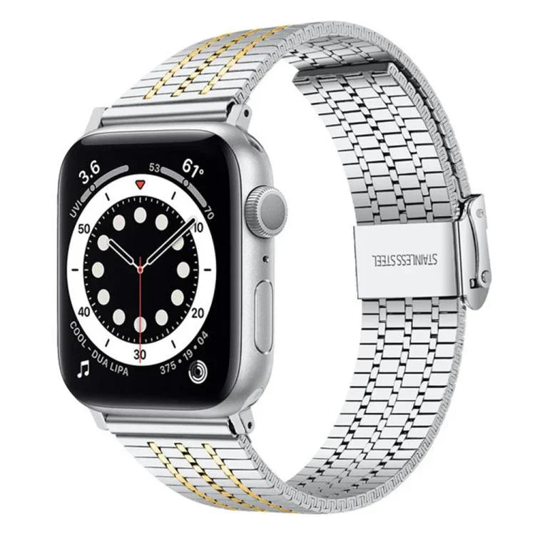 Pulseira de Relógio em Aço Inoxidável com Fivela Seven Beads xDfind, Para Apple Watch 42 / 44 / 45 / 46 / 49mm, Para Apple Watch 38 / 40 / 41 / S10 42mm