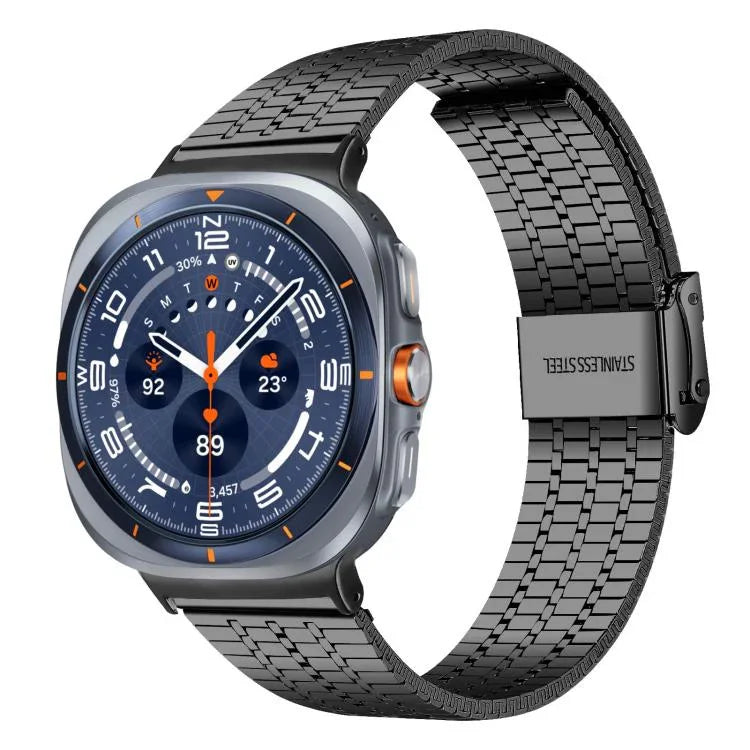 Correia de Aço Inoxidável xDfind com Fivela de Sete Contas, Para Samsung Galaxy Watch Ultra / Ultra 2025, Para Samsung Galaxy Watch8 / 8 Classic, Para Samsung Galaxy Watch 7 / 6 / 5 / FE