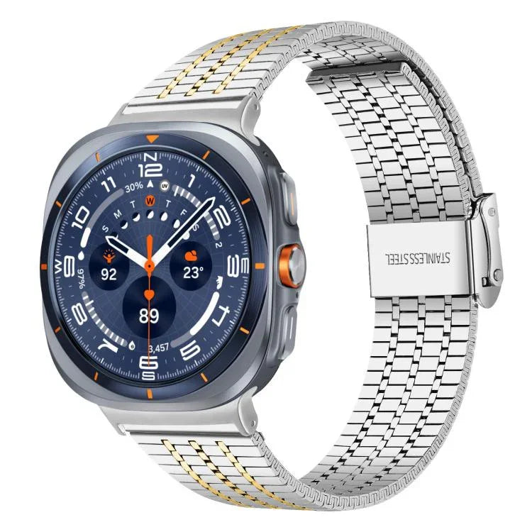 Correia de Aço Inoxidável xDfind com Fivela de Sete Contas, Para Samsung Galaxy Watch Ultra / Ultra 2025, Para Samsung Galaxy Watch8 / 8 Classic, Para Samsung Galaxy Watch 7 / 6 / 5 / FE