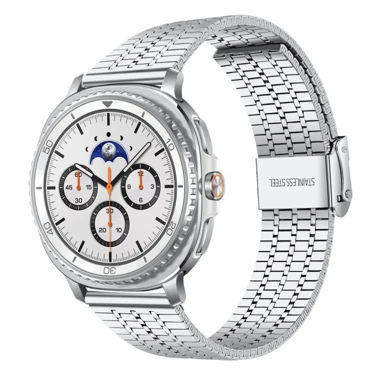 Correia de Aço Inoxidável xDfind com Fivela de Sete Contas, Para Samsung Galaxy Watch Ultra / Ultra 2025, Para Samsung Galaxy Watch8 / 8 Classic, Para Samsung Galaxy Watch 7 / 6 / 5 / FE