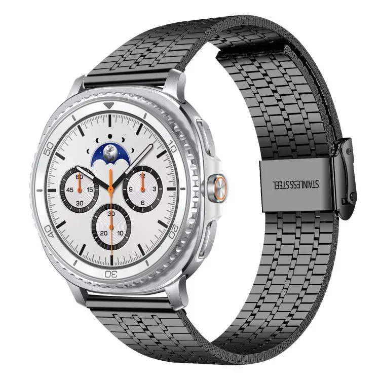 Correia de Aço Inoxidável xDfind com Fivela de Sete Contas, Para Samsung Galaxy Watch Ultra / Ultra 2025, Para Samsung Galaxy Watch8 / 8 Classic, Para Samsung Galaxy Watch 7 / 6 / 5 / FE