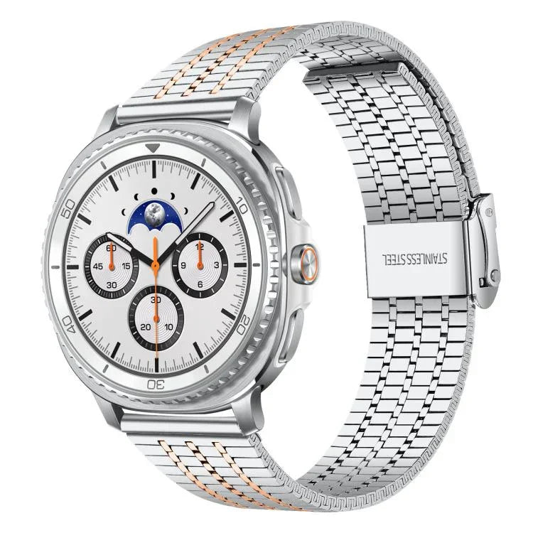 Correia de Aço Inoxidável xDfind com Fivela de Sete Contas, Para Samsung Galaxy Watch Ultra / Ultra 2025, Para Samsung Galaxy Watch8 / 8 Classic, Para Samsung Galaxy Watch 7 / 6 / 5 / FE