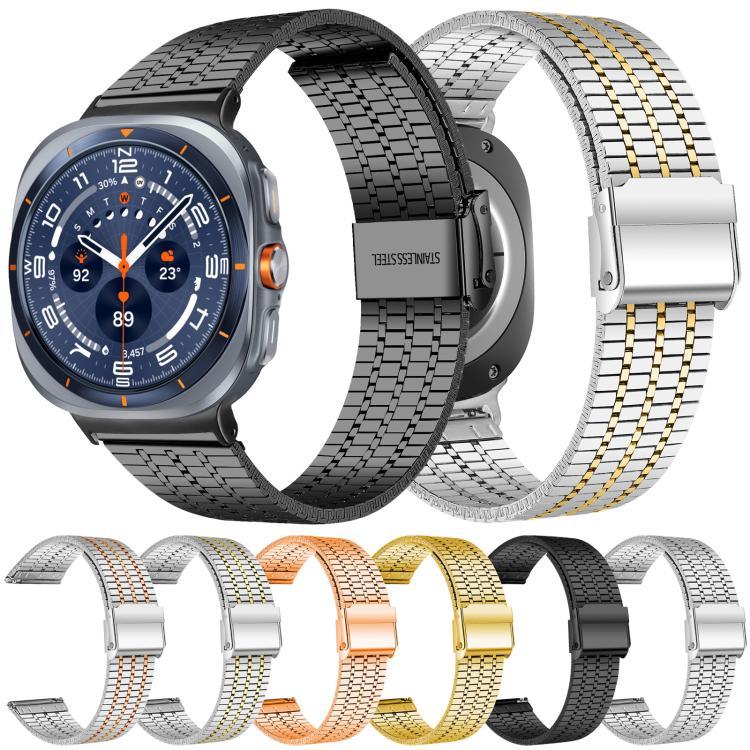 Correia de Aço Inoxidável xDfind com Fivela de Sete Contas, Para Samsung Galaxy Watch Ultra / Ultra 2025, Para Samsung Galaxy Watch8 / 8 Classic, Para Samsung Galaxy Watch 7 / 6 / 5 / FE
