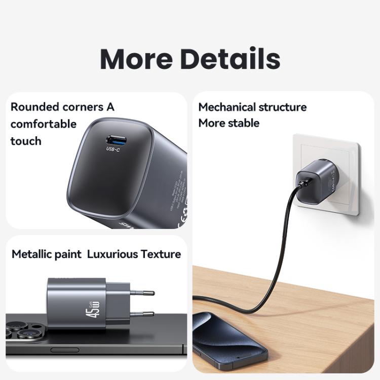 USAMS CC323 T66 Carregador Rápido GaN 45W USB-C / Type-C, Ficha UE, CC323