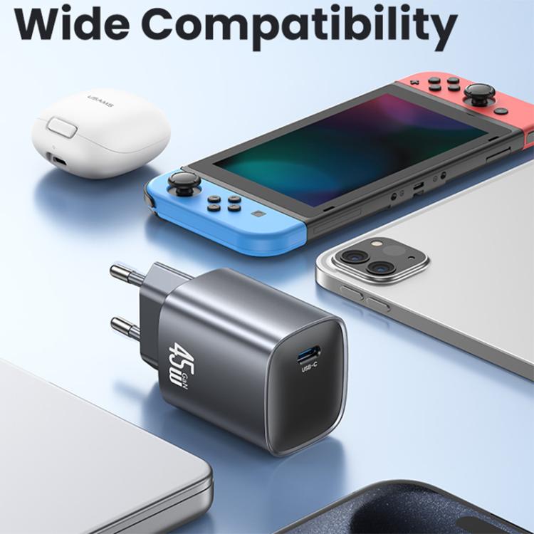USAMS CC323 T66 Carregador Rápido GaN 45W USB-C / Type-C, Ficha UE, CC323
