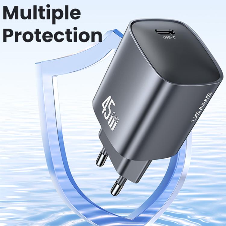 USAMS CC323 T66 Carregador Rápido GaN 45W USB-C / Type-C, Ficha UE, CC323
