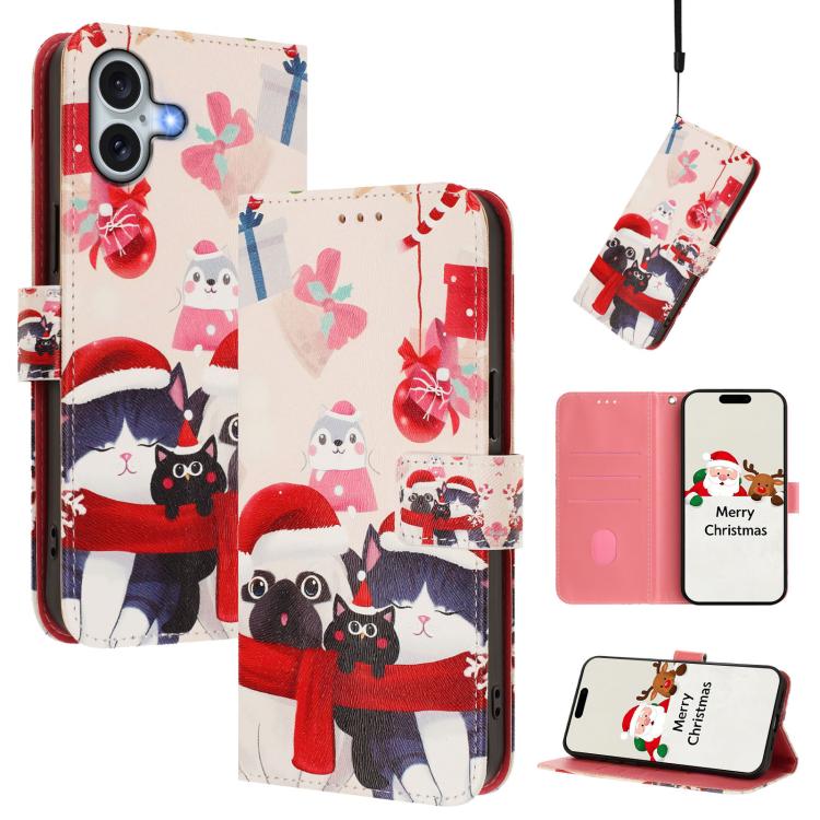 Capa de Couro com Fivela da Série de Natal e Alça de Mão, Para iPhone 17e / 16e, Para iPhone 17 Pro Max, Para iPhone 17 Pro, Para iPhone 17, Para iPhone Air, Para iPhone 16 Pro Max, Para iPhone 16 Pro, Para iPhone 16 Plus
