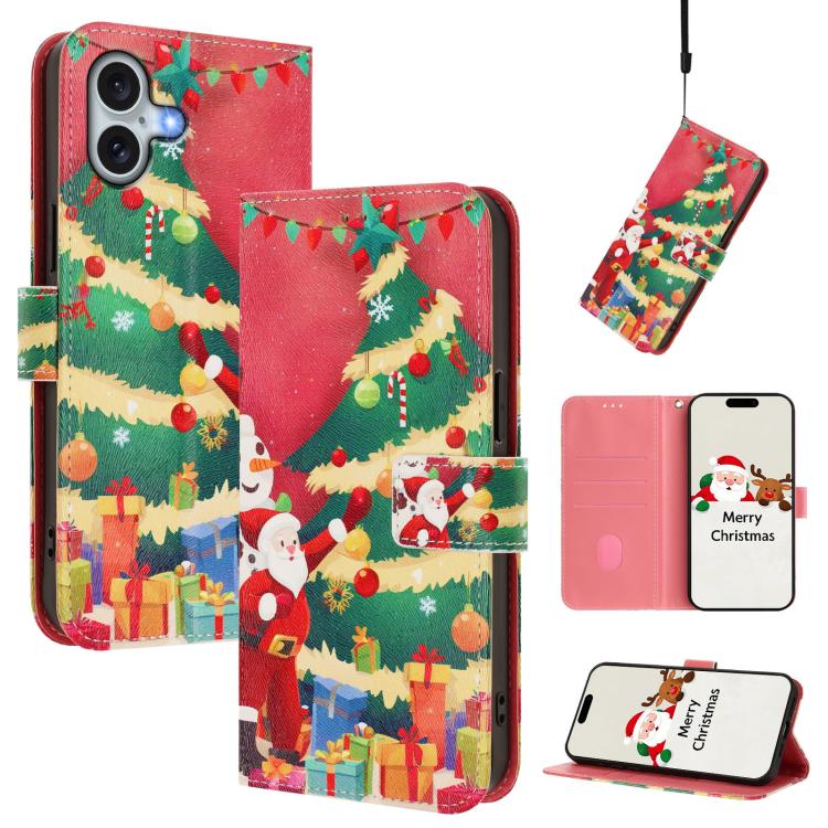 Capa de Couro com Fivela da Série de Natal e Alça de Mão, Para iPhone 17e / 16e, Para iPhone 17 Pro Max, Para iPhone 17 Pro, Para iPhone 17, Para iPhone Air, Para iPhone 16 Pro Max, Para iPhone 16 Pro, Para iPhone 16 Plus
