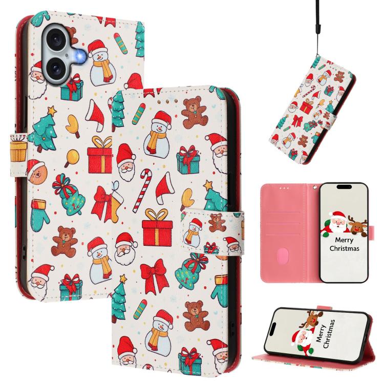 Capa de Couro com Fivela da Série de Natal e Alça de Mão, Para iPhone 17e / 16e, Para iPhone 17 Pro Max, Para iPhone 17 Pro, Para iPhone 17, Para iPhone Air, Para iPhone 16 Pro Max, Para iPhone 16 Pro, Para iPhone 16 Plus