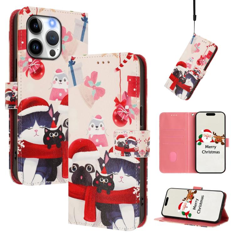 Capa de Couro com Fivela da Série de Natal e Alça de Mão, Para iPhone 17e / 16e, Para iPhone 17 Pro Max, Para iPhone 17 Pro, Para iPhone 17, Para iPhone Air, Para iPhone 16 Pro Max, Para iPhone 16 Pro, Para iPhone 16 Plus