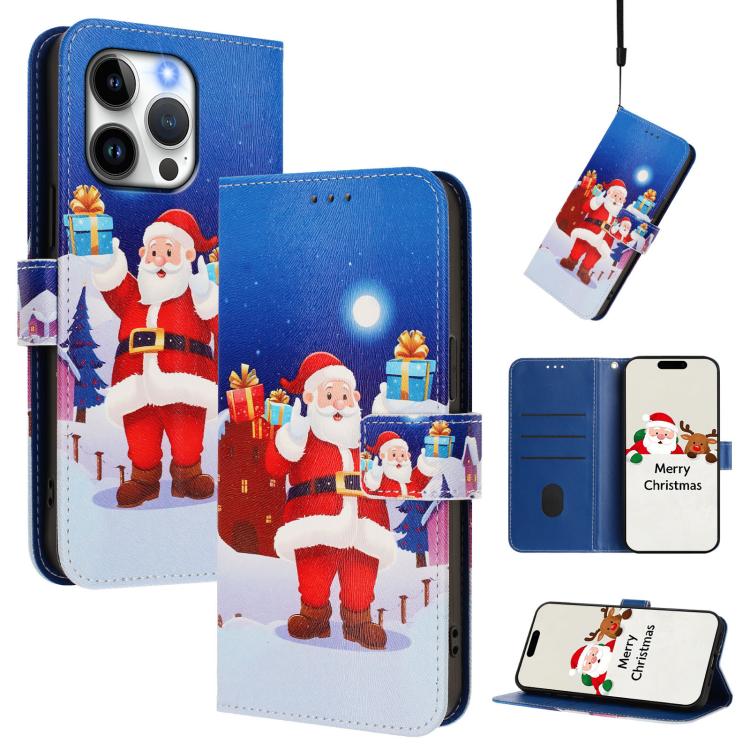 Capa de Couro com Fivela da Série de Natal e Alça de Mão, Para iPhone 17e / 16e, Para iPhone 17 Pro Max, Para iPhone 17 Pro, Para iPhone 17, Para iPhone Air, Para iPhone 16 Pro Max, Para iPhone 16 Pro, Para iPhone 16 Plus