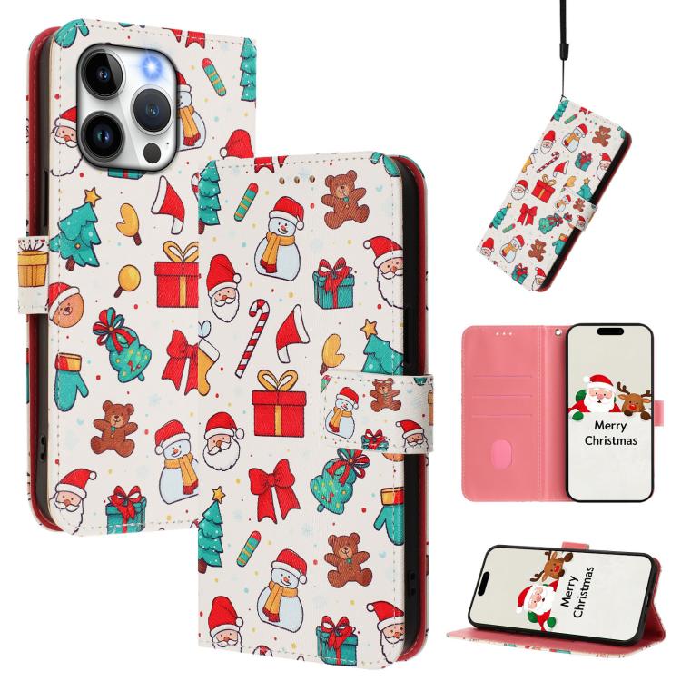 Capa de Couro com Fivela da Série de Natal e Alça de Mão, Para iPhone 17e / 16e, Para iPhone 17 Pro Max, Para iPhone 17 Pro, Para iPhone 17, Para iPhone Air, Para iPhone 16 Pro Max, Para iPhone 16 Pro, Para iPhone 16 Plus