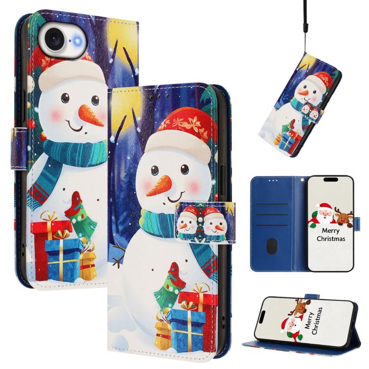 Christmas Series Buckle Leather Phone Case with Hand Strap, For iPhone 17e / 16e, For iPhone 17 Pro Max, For iPhone 17 Pro, For iPhone 17, For iPhone Air, For iPhone 16 Pro Max, For iPhone 16 Pro, For iPhone 16 Plus