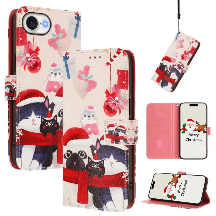 Capa de Couro com Fivela da Série de Natal e Alça de Mão, Para iPhone 17e / 16e, Para iPhone 17 Pro Max, Para iPhone 17 Pro, Para iPhone 17, Para iPhone Air, Para iPhone 16 Pro Max, Para iPhone 16 Pro, Para iPhone 16 Plus
