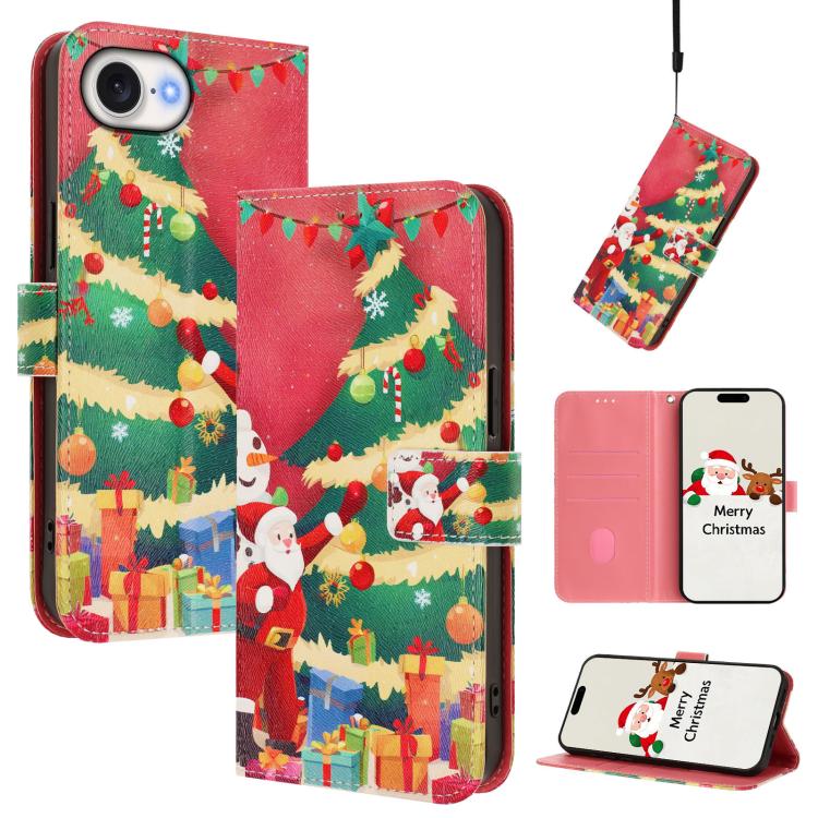 Capa de Couro com Fivela da Série de Natal e Alça de Mão, Para iPhone 17e / 16e, Para iPhone 17 Pro Max, Para iPhone 17 Pro, Para iPhone 17, Para iPhone Air, Para iPhone 16 Pro Max, Para iPhone 16 Pro, Para iPhone 16 Plus