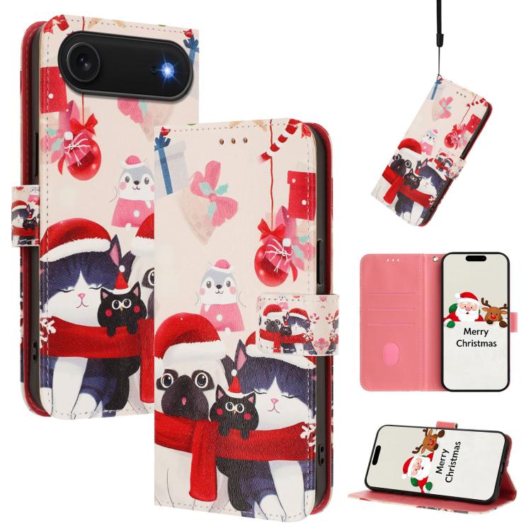 Capa de Couro com Fivela da Série de Natal e Alça de Mão, Para iPhone 17e / 16e, Para iPhone 17 Pro Max, Para iPhone 17 Pro, Para iPhone 17, Para iPhone Air, Para iPhone 16 Pro Max, Para iPhone 16 Pro, Para iPhone 16 Plus