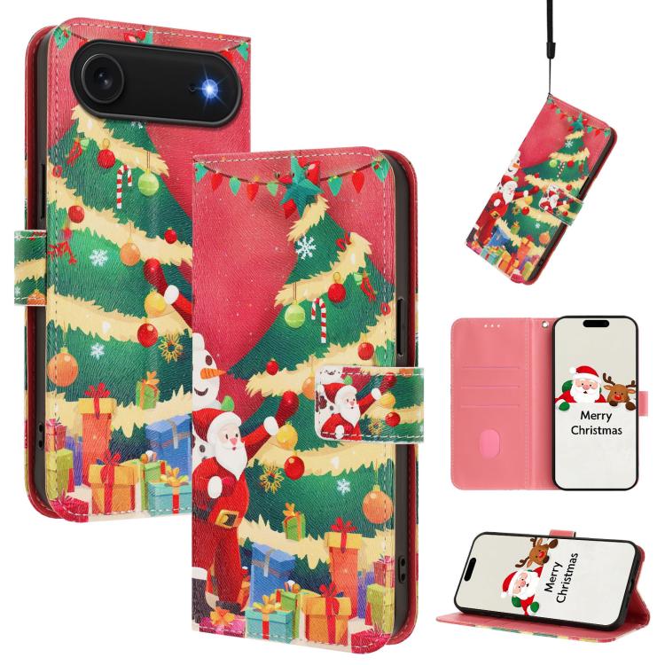 Capa de Couro com Fivela da Série de Natal e Alça de Mão, Para iPhone 17e / 16e, Para iPhone 17 Pro Max, Para iPhone 17 Pro, Para iPhone 17, Para iPhone Air, Para iPhone 16 Pro Max, Para iPhone 16 Pro, Para iPhone 16 Plus