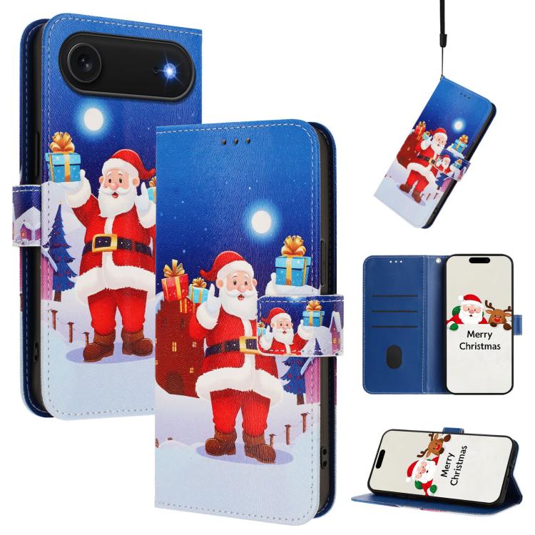 Capa de Couro com Fivela da Série de Natal e Alça de Mão, Para iPhone 17e / 16e, Para iPhone 17 Pro Max, Para iPhone 17 Pro, Para iPhone 17, Para iPhone Air, Para iPhone 16 Pro Max, Para iPhone 16 Pro, Para iPhone 16 Plus