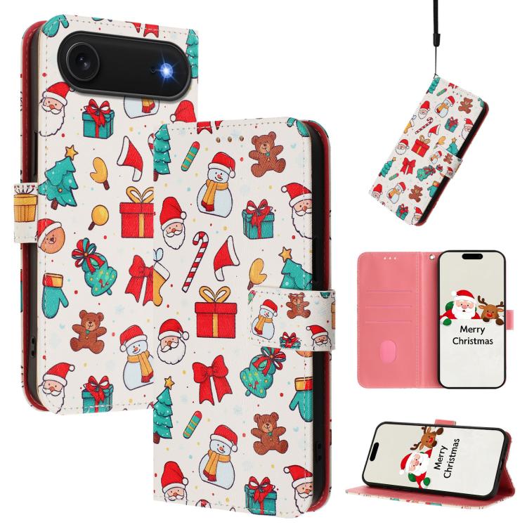 Capa de Couro com Fivela da Série de Natal e Alça de Mão, Para iPhone 17e / 16e, Para iPhone 17 Pro Max, Para iPhone 17 Pro, Para iPhone 17, Para iPhone Air, Para iPhone 16 Pro Max, Para iPhone 16 Pro, Para iPhone 16 Plus