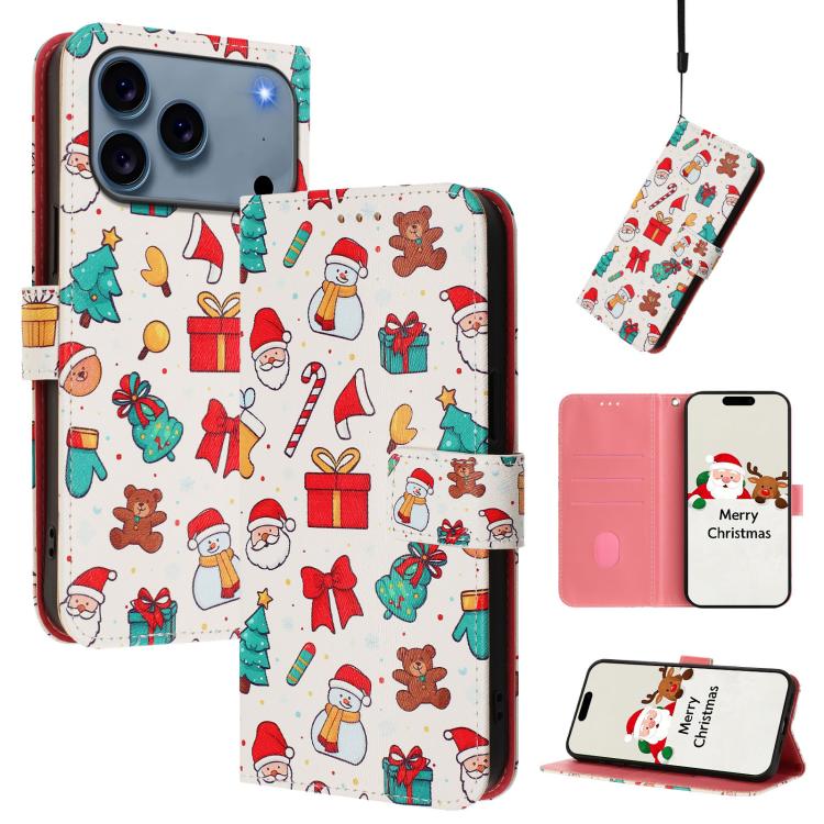 Capa de Couro com Fivela da Série de Natal e Alça de Mão, Para iPhone 17e / 16e, Para iPhone 17 Pro Max, Para iPhone 17 Pro, Para iPhone 17, Para iPhone Air, Para iPhone 16 Pro Max, Para iPhone 16 Pro, Para iPhone 16 Plus