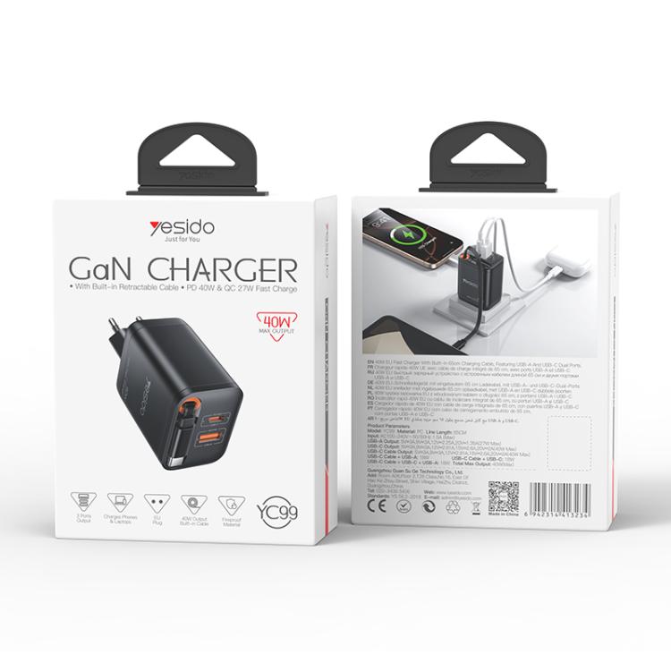 Carregador Rápido Yesido YC99 40W com Cabo Telescópico Type-C, YC99