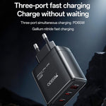 Yesido YC144C 65W Three-port Fast Charger with 1m Type-C Cable, YC144C