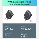 Yesido YC144 Carregador Rápido de Três Portas 65W, YC144