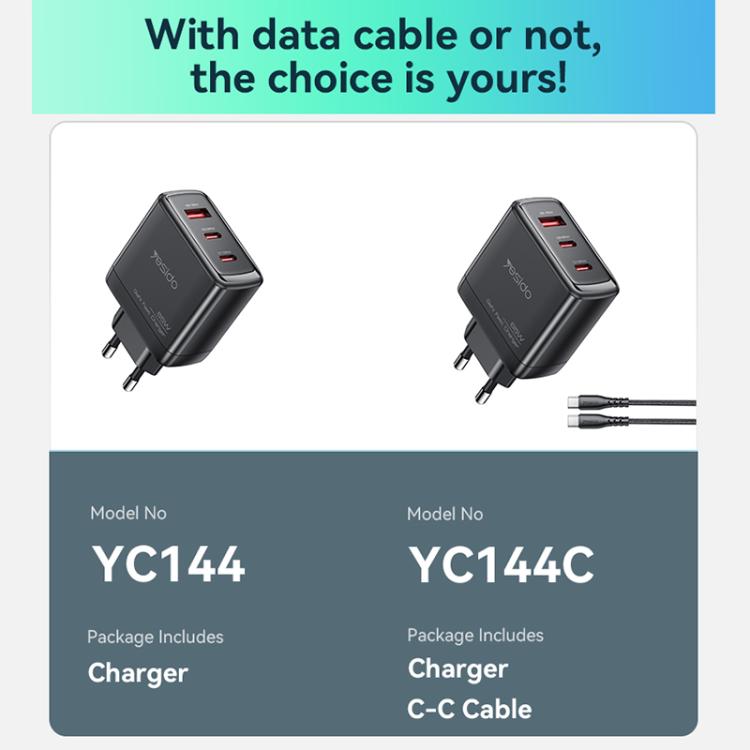 Yesido YC144 Carregador Rápido de Três Portas 65W, YC144
