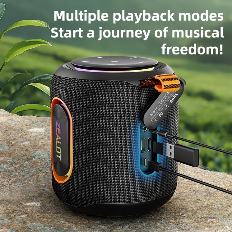 Zealot M1 Coluna Bluetooth Estéreo RGB Portátil 30W IPX6 para Exterior